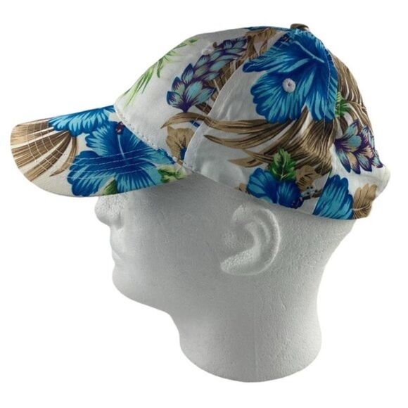 Hawaiian tropical Unisex White Blue Floral All Over Print Baseball  Hat Cap OS - Picture 2 of 7